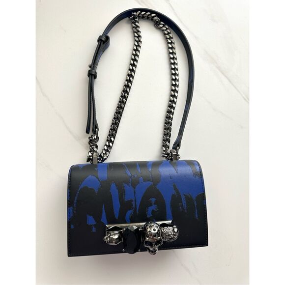 ALEXANDER MCQUEEN GRAFFITI FOUR-RING LEATHER SHOULDER BAG IN BLUE BLACK $2,500 - Picture 14 of 16